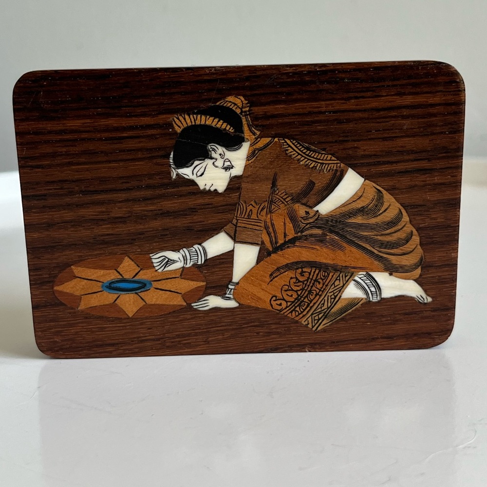 Vintage Wooden Plaque Inlay Marquetry Indian Art Decorative
